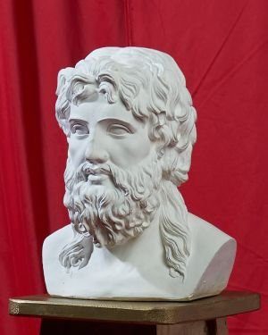 Alquiler busto de zeus en yeso colores azul claro, rosa y blanco