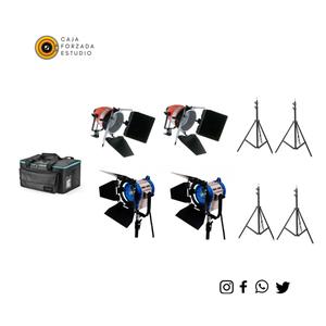kit x 2 luz open face 800w tungsteno + 2 Fresnel 1000w