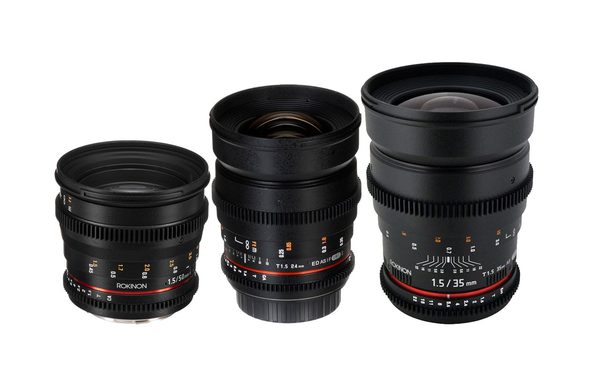 A Óptica Rokinon 3 lentes T/1.5 EF alquiler