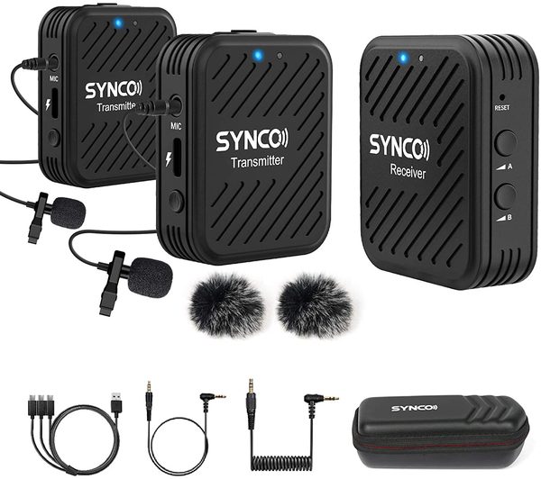 SET DE 2 MICROFONOS INALAMBRICOS RECARGABLES PARA CAMARA Y CELULAR
