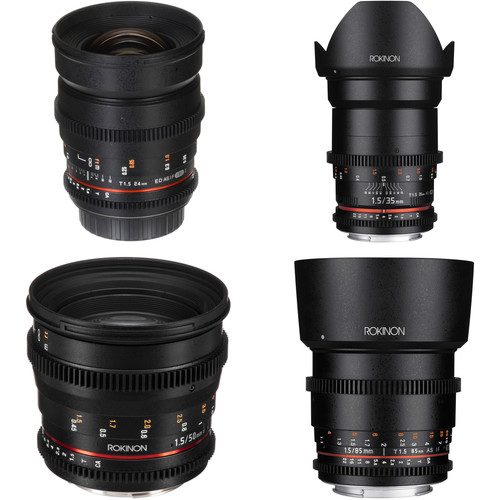 SET DE 4 LENTES ROKINON CINE DS 24, 35, 50, 85 MM SONY E FULL FRAME